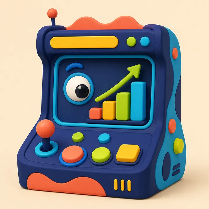 Playful 3D campaign control console with an upward analytics graph